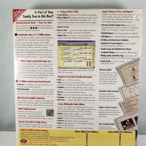 Vintage Windows Original Family Tree Maker 1996 Deluxe Edition II NEW Sealed - Picture 12 of 16